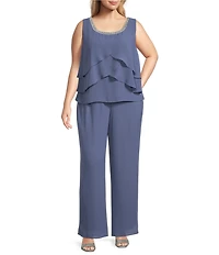 R & M Richards Plus Size Crepe Chiffon 3/4 Sleeve 3-Piece Pantsuit