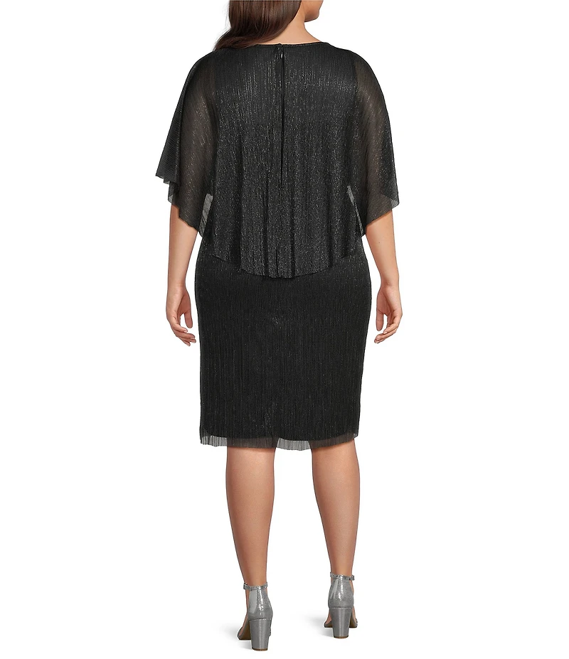 R & M Richards Plus Size Crew Neck Short Sleeve Capelet Cascade Ruffle Sheath Dress