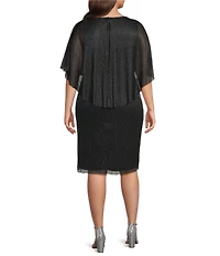 R & M Richards Plus Size Crew Neck Short Sleeve Capelet Cascade Ruffle Sheath Dress