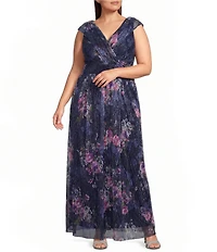 R & M Richards Plus Size Crinkle Sheer Knit V-Neck Sleeveless Wrap Dress