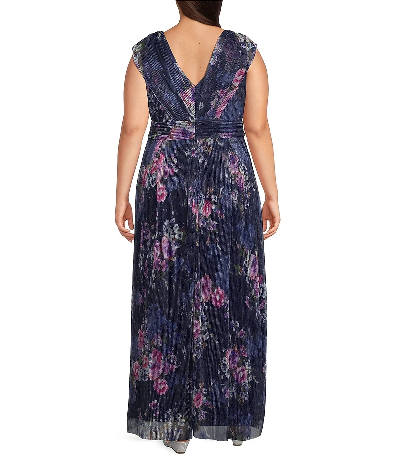 R & M Richards Plus Size Crinkle Sheer Knit V-Neck Sleeveless Wrap Dress