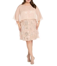 R & M Richards Plus Size Embroidered Sequin Chiffon Sheer Overlay Dress
