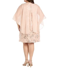 R & M Richards Plus Size Embroidered Sequin Chiffon Sheer Overlay Dress