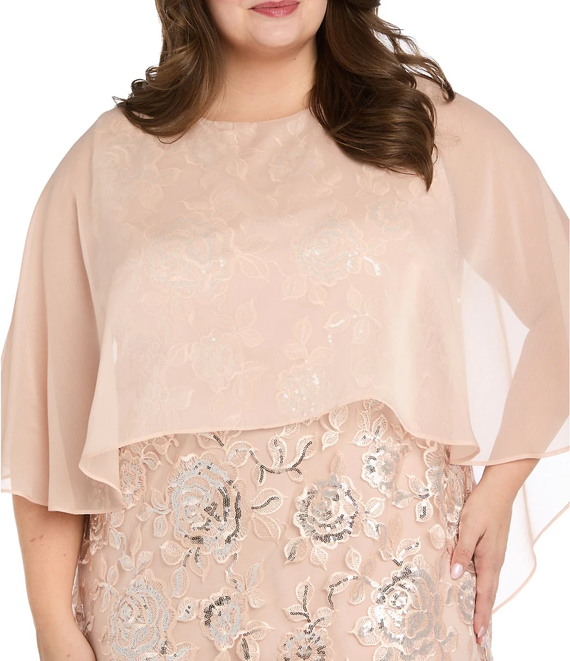 R & M Richards Plus Size Embroidered Sequin Chiffon Sheer Overlay Dress