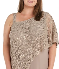 R & M Richards Plus Size Embroidered Sequin Lace Capelet Jumpsuit