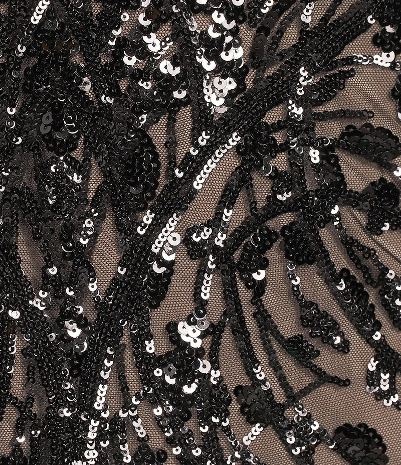 R & M Richards Plus Size Embroidered Sequin Power Mesh Empire Waist Short Flutter Sleeve Gown