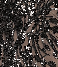 R & M Richards Plus Size Embroidered Sequin Power Mesh Empire Waist Short Flutter Sleeve Gown