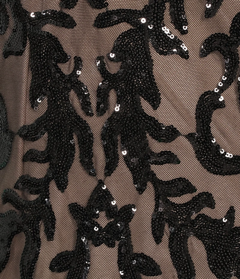 R & M Richards Plus Size Embroidered Sequin Power Mesh V-Neck 3/4 Sleeve Godet Skirt Gown