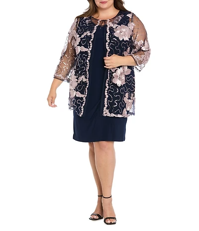 R & M Richards Plus Size Embroidered Soutache Sequin Jacket Dress