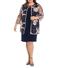 R & M Richards Plus Size Embroidered Soutache Sequin Jacket Dress