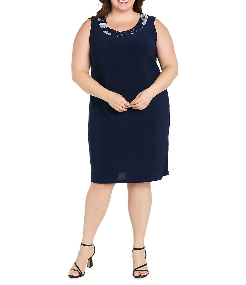 R & M Richards Plus Size Embroidered Soutache Sequin Jacket Dress