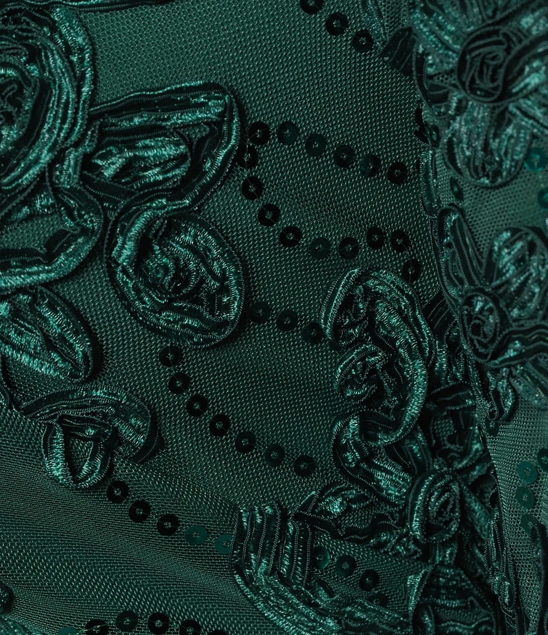 R & M Richards Plus Size Embroidered Soutache Sequin Power Mesh 3/4 Balloon Sleeves Gown