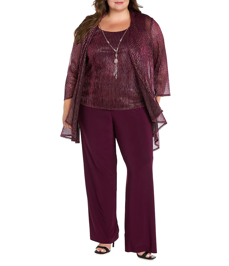 R & M Richards Plus Size Festival Hologram Sequin 3-Piece Duster Pant Set