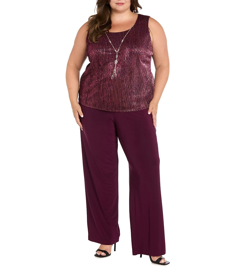 R & M Richards Plus Size Festival Hologram Sequin 3-Piece Duster Pant Set
