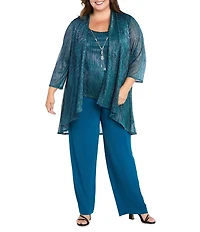 R & M Richards Plus Size Festival Hologram Sequin 3-Piece Duster Pant Set