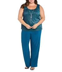 R & M Richards Plus Size Festival Hologram Sequin 3-Piece Duster Pant Set