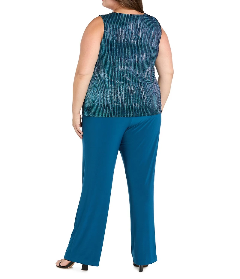 R & M Richards Plus Size Festival Hologram Sequin 3-Piece Duster Pant Set