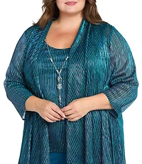 R & M Richards Plus Size Festival Hologram Sequin 3-Piece Duster Pant Set