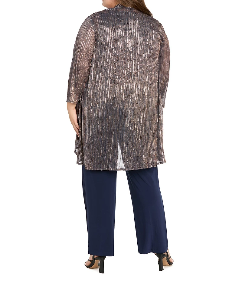R & M Richards Plus Size Festival Hologram Sequin 3-Piece Duster Pant Set