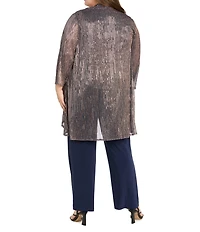 R & M Richards Plus Size Festival Hologram Sequin 3-Piece Duster Pant Set
