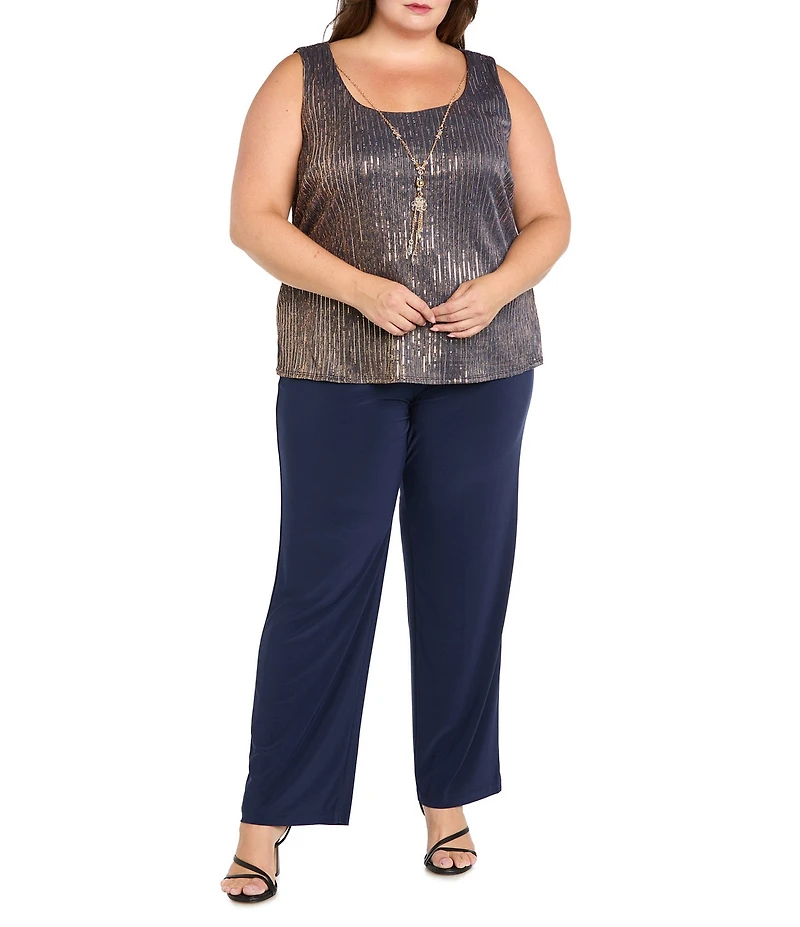R & M Richards Plus Size Festival Hologram Sequin 3-Piece Duster Pant Set