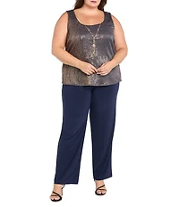 R & M Richards Plus Size Festival Hologram Sequin 3-Piece Duster Pant Set
