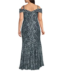R & M Richards Plus Size Floral Lace Glitter Off The Shoulder Mermaid Gown