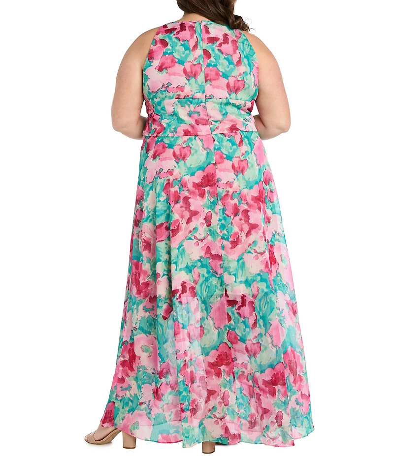 R & M Richards Plus Size Floral Print Chiffon Long Dress