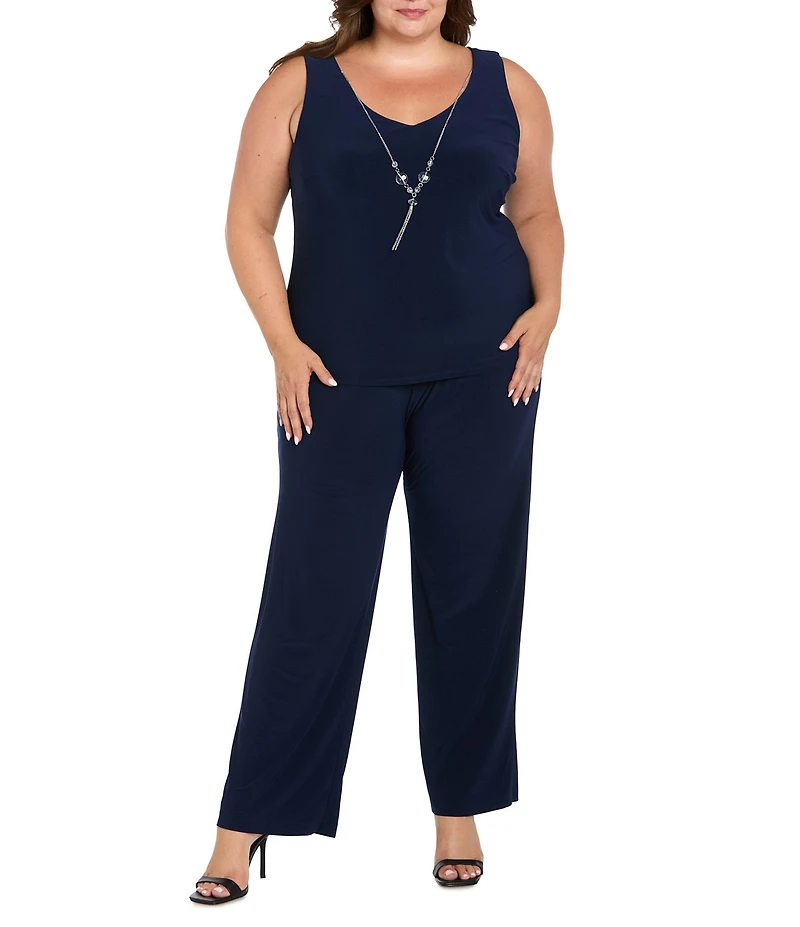 R & M Richards Plus Size Floral Sequin Ribbon Soutache Crew Neck 3/4 Sleeve 3-Piece Duster Set