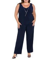 R & M Richards Plus Size Floral Sequin Ribbon Soutache Crew Neck 3/4 Sleeve 3-Piece Duster Set