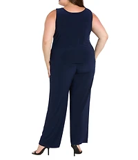 R & M Richards Plus Size Floral Sequin Ribbon Soutache Crew Neck 3/4 Sleeve 3-Piece Duster Set