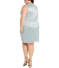 R & M Richards Plus Size Gisella Foil Print Beaded Scoop Neck 3/4 Sleeve 2-Piece Jacket Dress