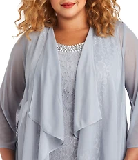 R & M Richards Plus Size Glitter Chiffon Lace Beaded Neck 2-Piece Jacket Gown