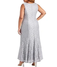 R & M Richards Plus Size Glitter Chiffon Lace Beaded Neck 2-Piece Jacket Gown