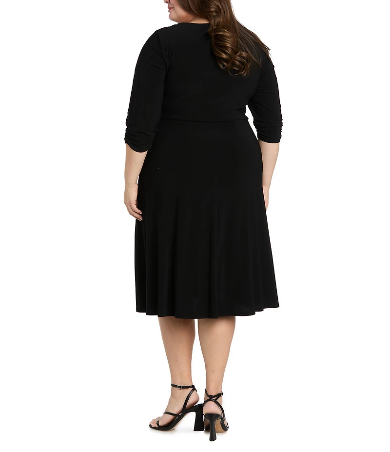 R & M Richards Plus Size Hersey Knit Mock Wrap Midi Dress