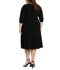 R & M Richards Plus Size Hersey Knit Mock Wrap Midi Dress