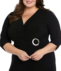R & M Richards Plus Size Hersey Knit Mock Wrap Midi Dress