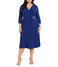 R & M Richards Plus Size Hersey Knit Mock Wrap Midi Dress