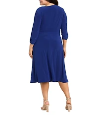 R & M Richards Plus Size Hersey Knit Mock Wrap Midi Dress