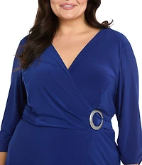 R & M Richards Plus Size Hersey Knit Mock Wrap Midi Dress