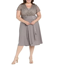 R & M Richards Plus Size Jacquard Cascade Wrap Dress