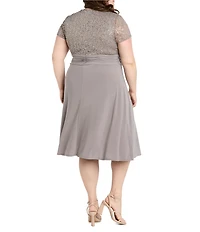 R & M Richards Plus Size Jacquard Cascade Wrap Dress