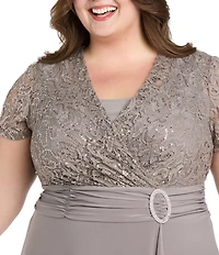 R & M Richards Plus Size Jacquard Cascade Wrap Dress