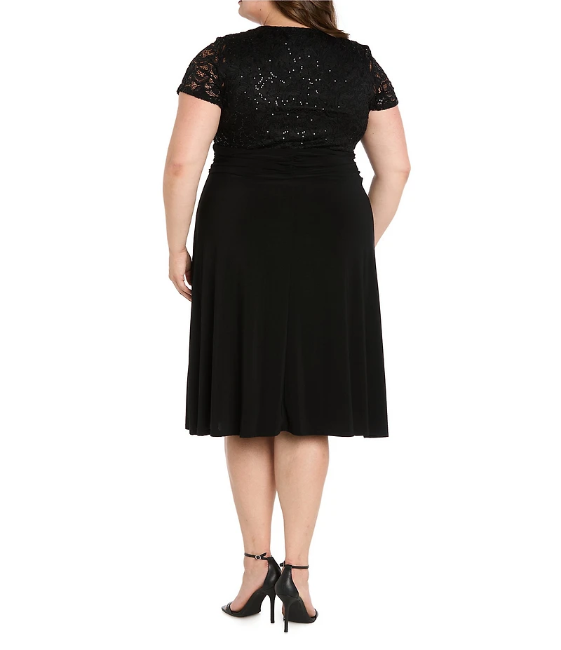 R & M Richards Plus Size Jacquard Cascade Wrap Dress