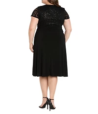R & M Richards Plus Size Jacquard Cascade Wrap Dress
