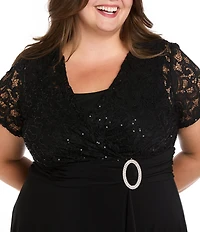 R & M Richards Plus Size Jacquard Cascade Wrap Dress