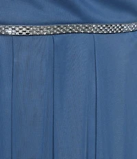 R & M Richards Plus Size Matte Jersey Chiffon V-Neck Caplet Overlay Rhinestone Gown