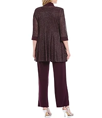 R & M Richards Plus Size Metallic Knit 3/4 Sleeve Open Front 3 Piece Jacket Pant Set