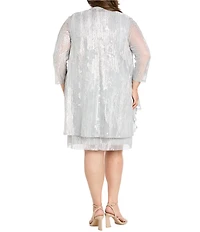 R & M Richards Plus Size Moonlight Foil Print Pleated Knit 3/4 Sleeve 2-Piece Jacket Dress