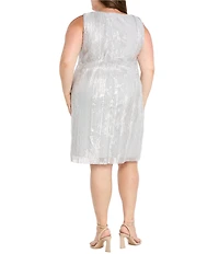 R & M Richards Plus Size Moonlight Foil Print Pleated Knit 3/4 Sleeve 2-Piece Jacket Dress